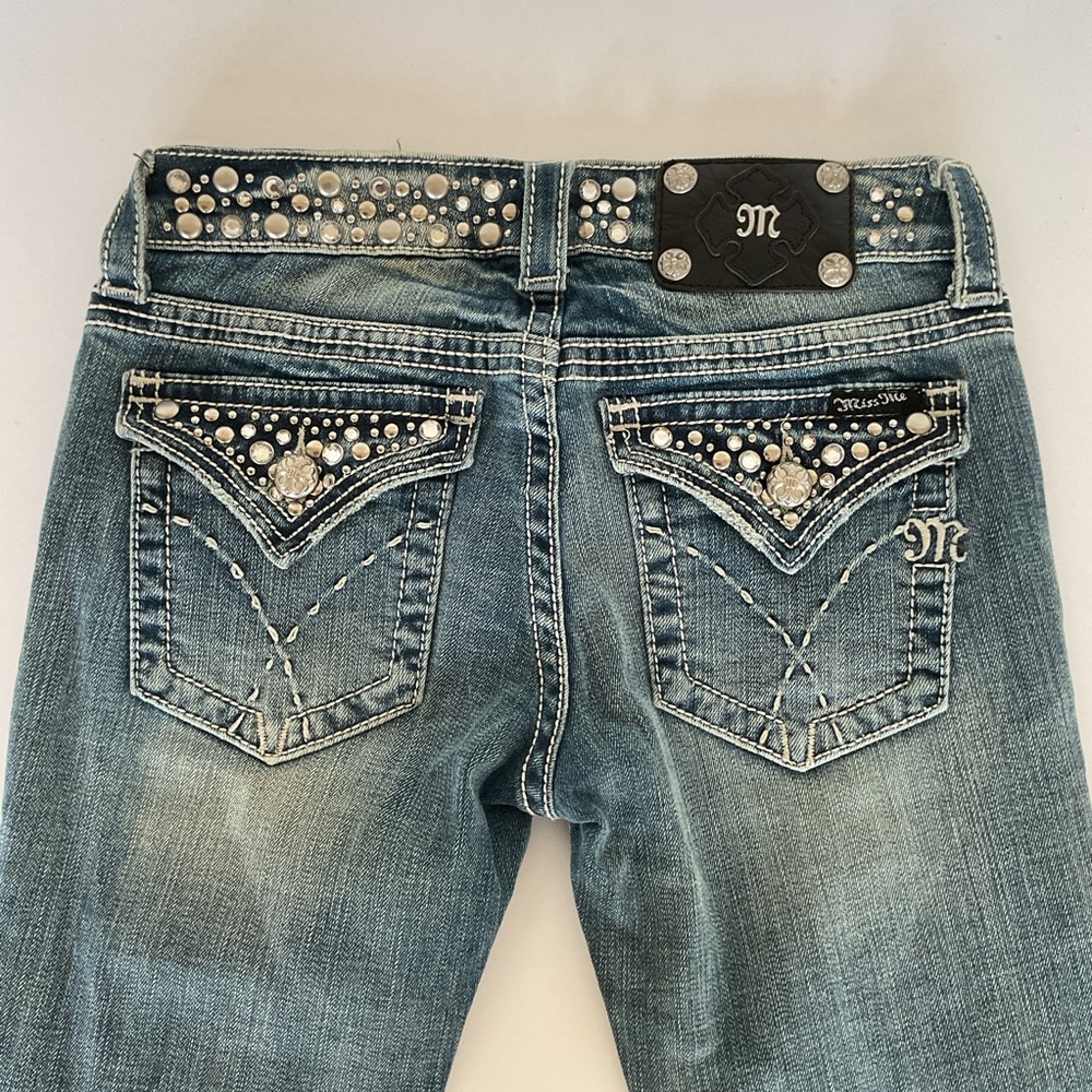 Miss Me Women's Boot Cut Jeans with Studded Embellishments - Blue